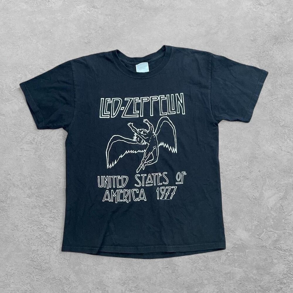 Vintage Y2K Led Zeppelin 1977 US Tour Tee Hanes Heavyweight M Band Shirt